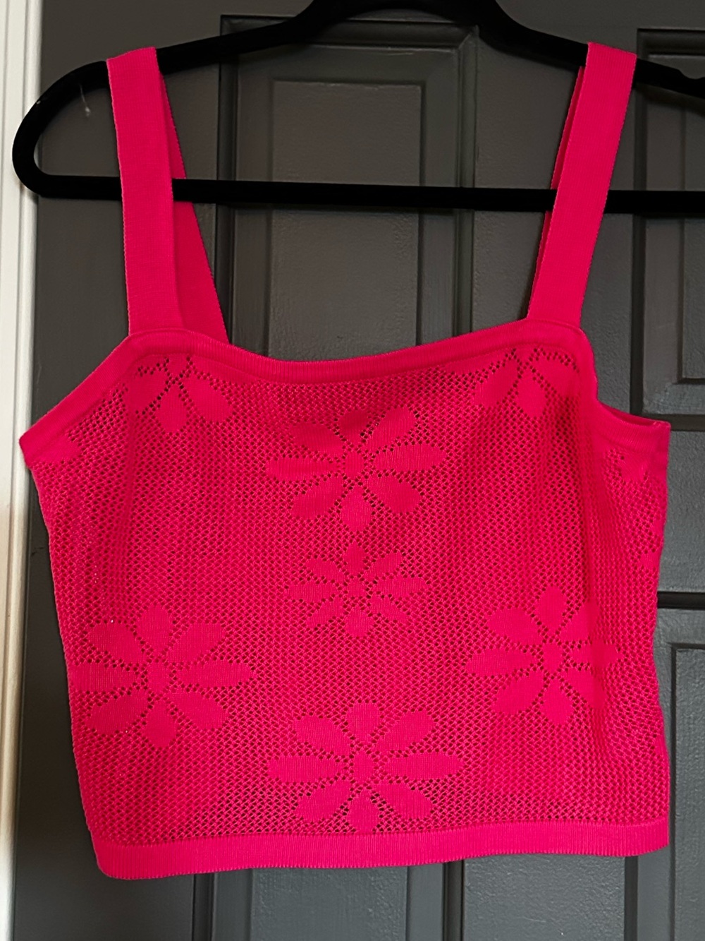 Lulu's Bright Hot Pink Knit Floral Square-Neck Tank